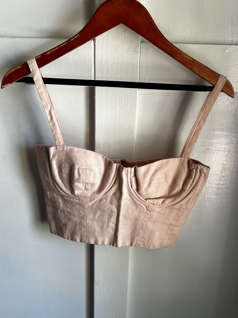 Structured Corset Crop Top in Blush Pink Linen Cotton Blend Small